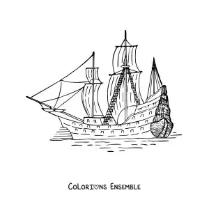 Image à colorier d'un bateau sur la mer