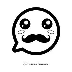 Image à colorier d'un emoji kawaii qui sourit avec une moustache
