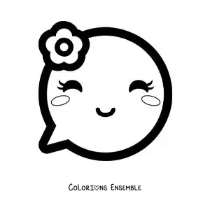 Image à colorier d'un emoji kawaii qui sourit avec une fleur