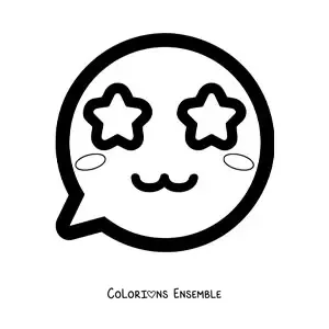 Image à colorier d'un emoji kawaii qui sourit avec des yeux en étoile