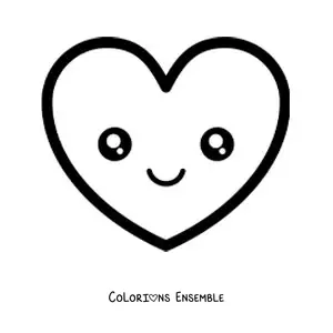 Image à colorier d'un emoji en forme de cœur kawaii qui sourit