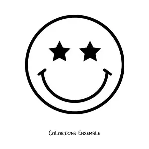 Image à colorier d'un grand visage heureux avec des yeux en étoile