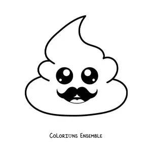 Image à colorier d'un emoji de petit caca heureux avec une moustache