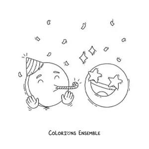 Image à colorier d'un emoji de fête d'anniversaire