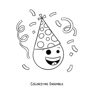 Image à colorier d'un emoji d'anniversaire animé