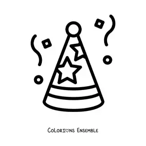Image à colorier d'un emoji d'un chapeau de fête d'anniversaire