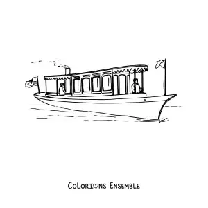 Image à colorier d'un bateau à vapeur sur la mer