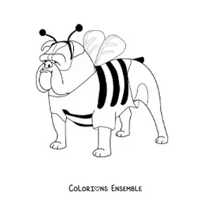 Image à colorier d’un bouledogue déguisé en abeille