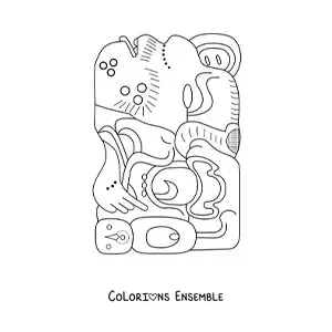 Image à colorier d'un hiéroglyphe maya