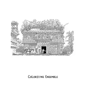 Image à colorier d'un édifice maya réaliste