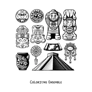 Image à colorier d'une pyramide et d'art maya
