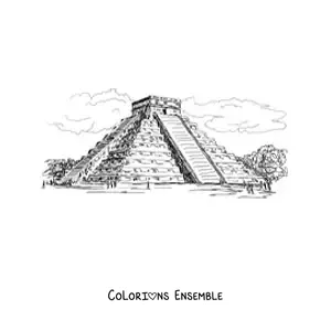 Image à colorier du temple de Kukulcán à Chichén Itzá