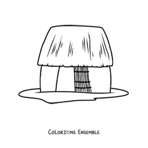 Image à colorier d'une hutte d'habitation maya