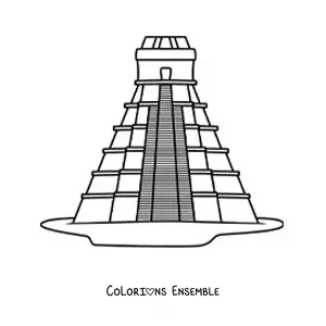 Image à colorier d'une pyramide maya