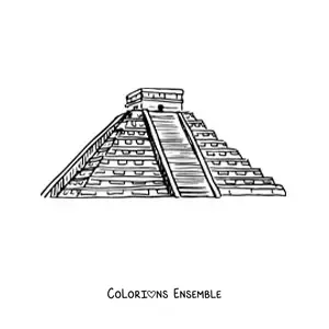 Image à colorier d'une pyramide maya à Chichén Itzá
