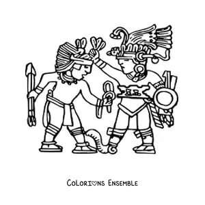 Image à colorier d'un guerrier aztèque