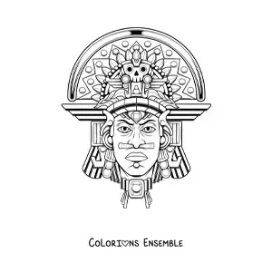 Image à colorier d'un homme avec une coiffe aztèque