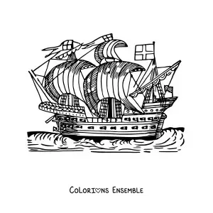 Image à colorier d'un vieux navire sur la mer