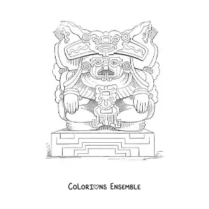 Image à colorier d'une sculpture aztèque