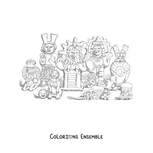 Image à colorier de figurines en argile aztèques