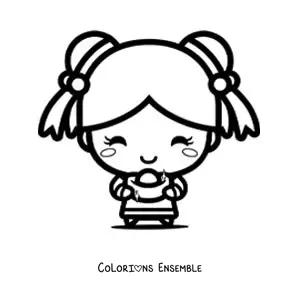 Image à colorier d'une petite fille chinoise kawaii animée