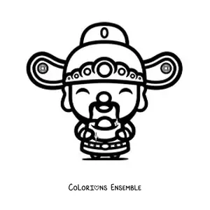 Image à colorier d'un petit garçon chinois kawaii animé
