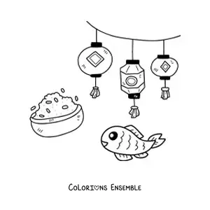 Image à colorier d'éléments de la culture chinoise