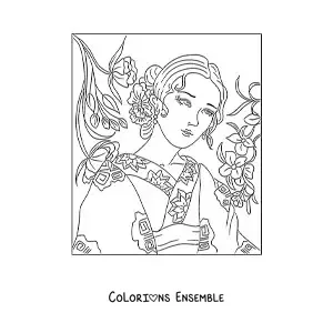 Image à colorier d'une belle femme chinoise en tenue traditionnelle