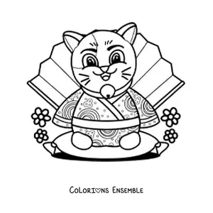 Image à colorier d'un chat chinois animé