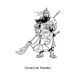Image à colorier d'un guerrier chinois