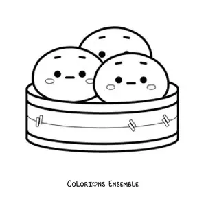 Image à colorier de raviolis chinois kawaii animés