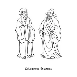 Image à colorier d'hommes chinois
