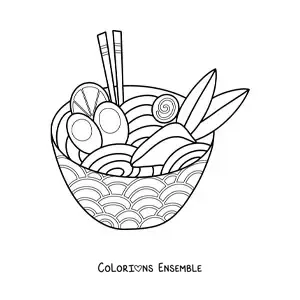 Image à colorier d'une assiette de nouilles chinoises