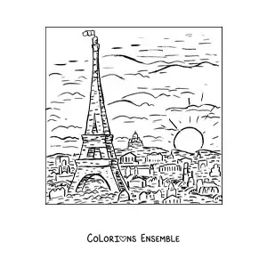 Image à colorier d'un paysage de la ville de Paris