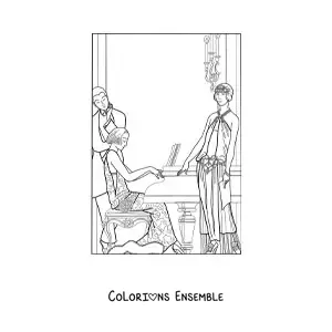 Image à colorier de filles françaises des années 20