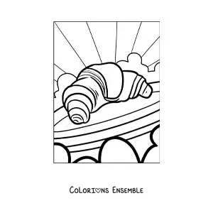 Image à colorier d'un croissant dans une assiette