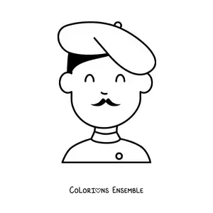 Image à colorier d'un homme français rigolo avec un béret