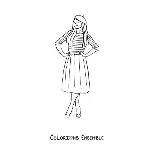 Image à colorier d'une fille française à la mode