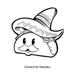 Image à colorier d'un taco mexicain rigolo