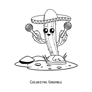 Image à colorier d'un cactus mexicain rigolo et kawaii