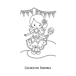 Image à colorier d'une petite fille mexicaine rigolote