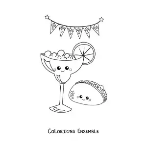 Image à colorier d'un taco rigolo avec de la tequila