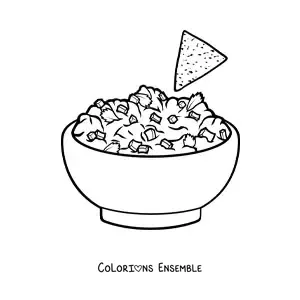 Image à colorier de guacamole avec des nachos