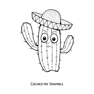 Image à colorier d'un cactus mexicain rigolo