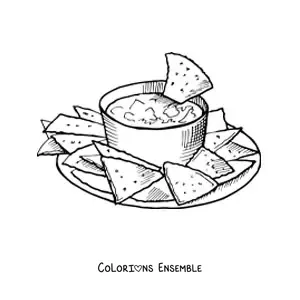 Image à colorier de nachos avec du guacamole