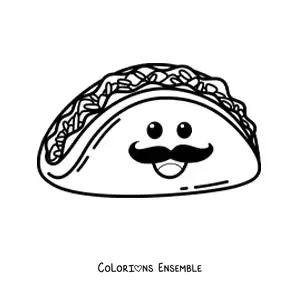 Image à colorier d'un taco mariachi rigolo