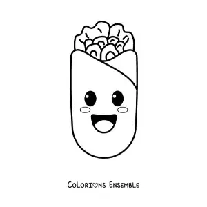 Image à colorier d'un burrito rigolo et kawaii