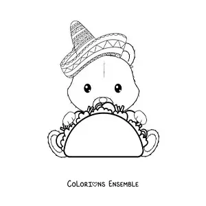 Image à colorier d'un ours rigolo qui mange un taco