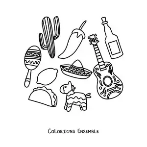Image à colorier d'éléments de la culture mexicaine