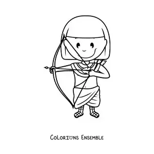 Image à colorier d'un homme égyptien rigolo avec un arc